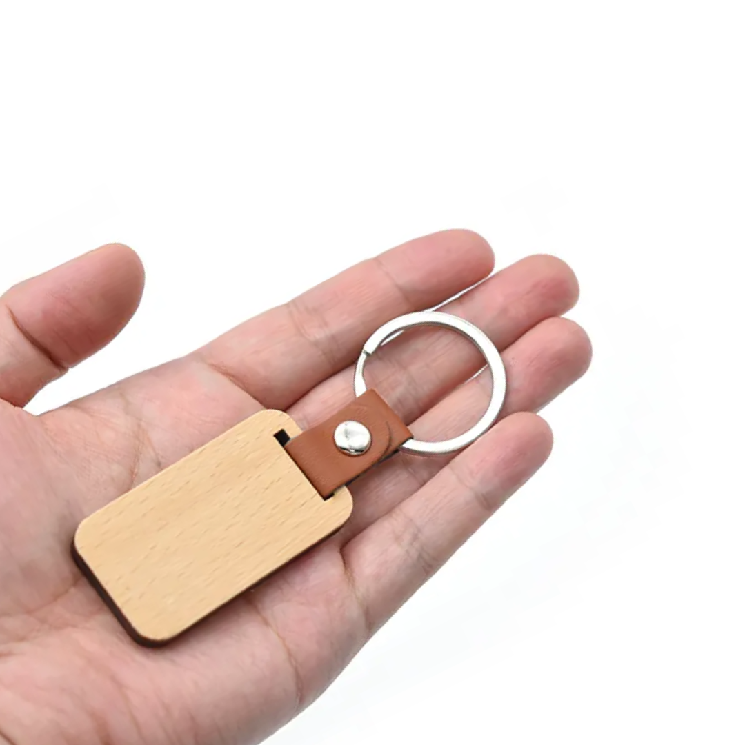 Wooden Keychain with Leather Detail